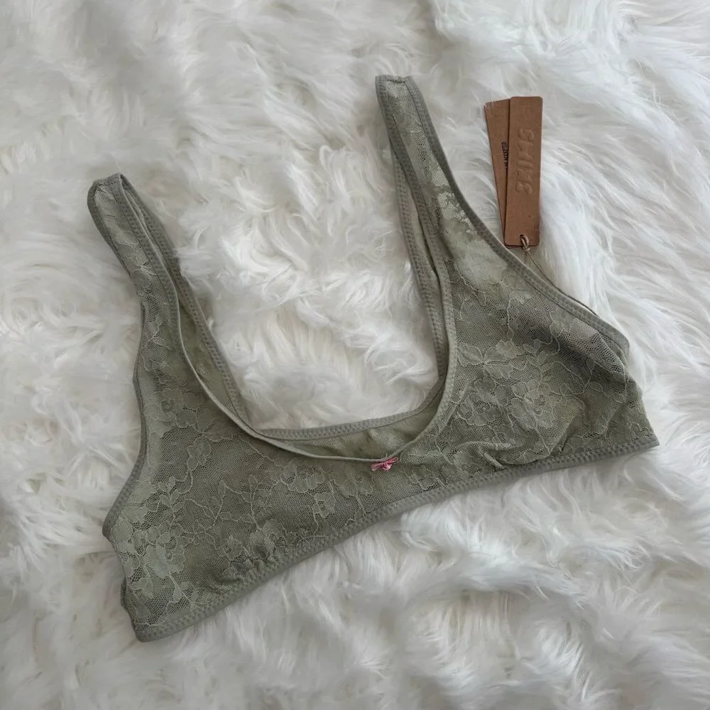 Skims Stretch Lace Plunge Bralette Talc Multi Size Small - Picture 3 of 8